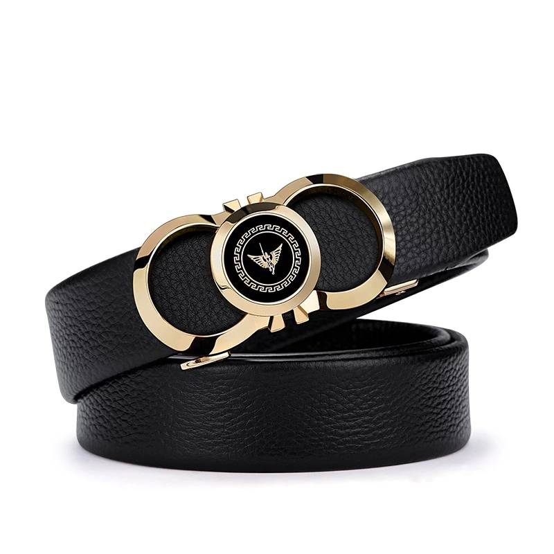 Sliding Automatic Buckle Full Grain Leather Belts Mens Belts