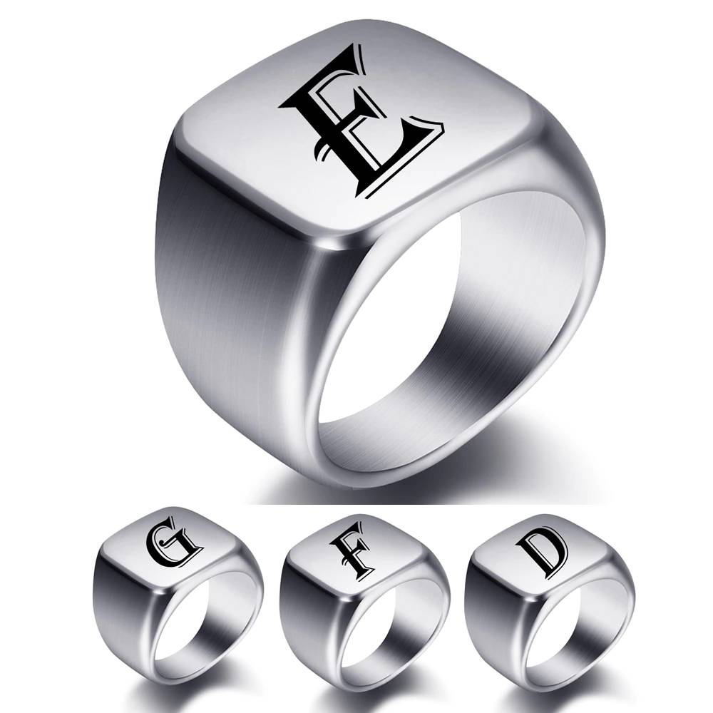 Engraved Name Rings Stainless Steel Personalize Words Initials Letters Signet Ring For Men Women Wedding Gifts Mens Rings