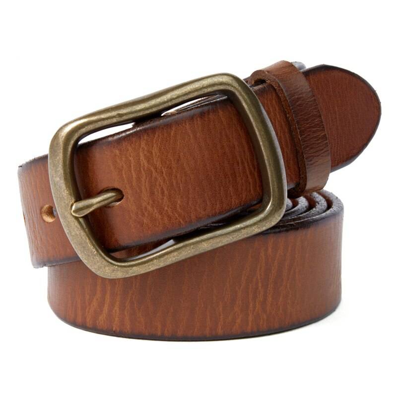 Casual Vintage Mens Leather Belt with Copper Buckle Mens Belts