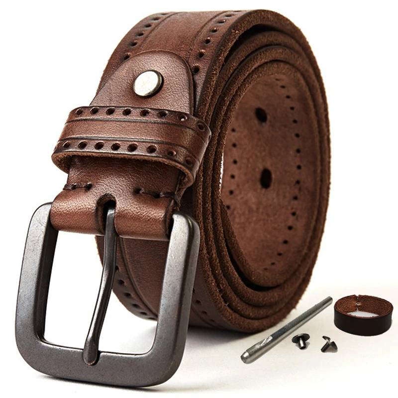 Mens Genuine Leather Belt With Hard Metal Matte Buckle Mens Belts