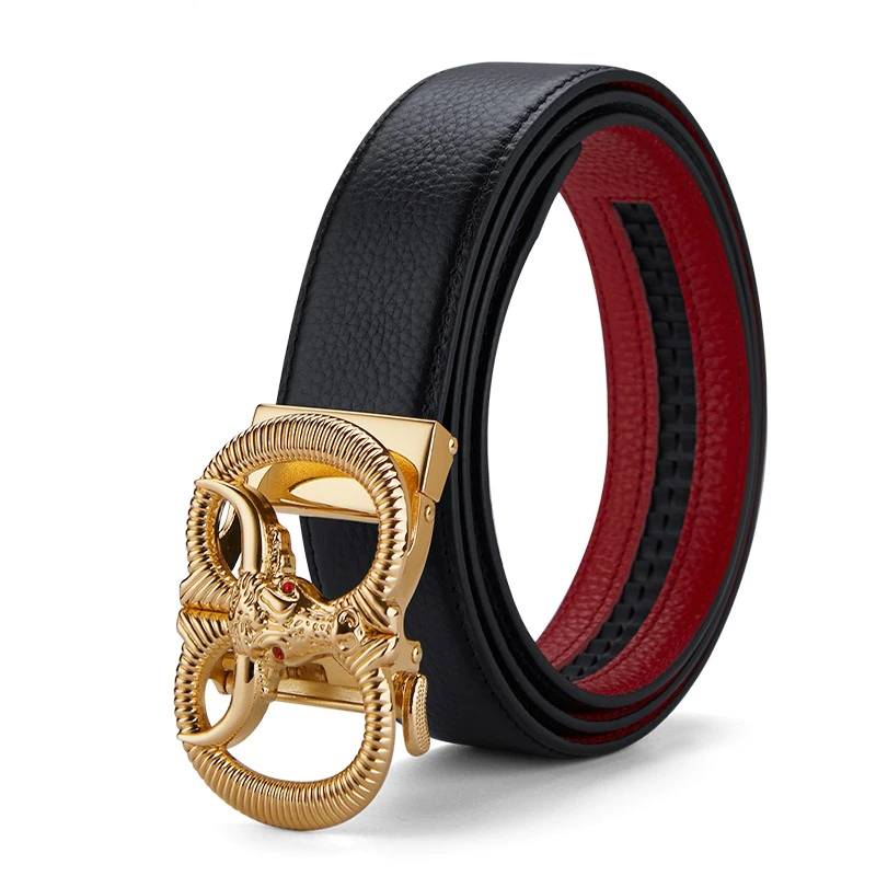 Luxury Mens Ratchet Dress Belt With Bull Head Buckle Mens Belts