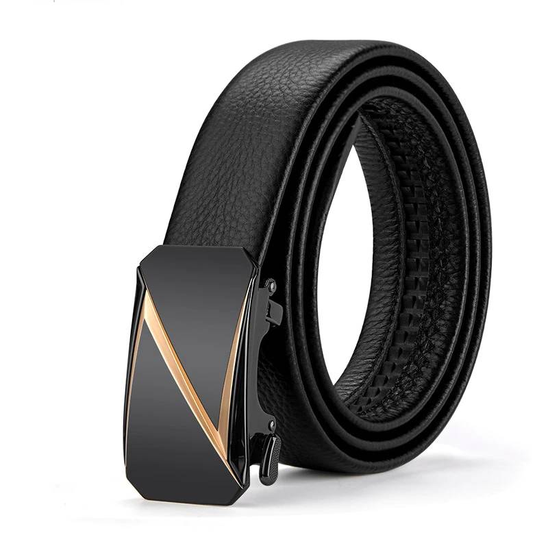 Luxury Leather Dress Belt with Automatic Sliding Buckle Mens Belts