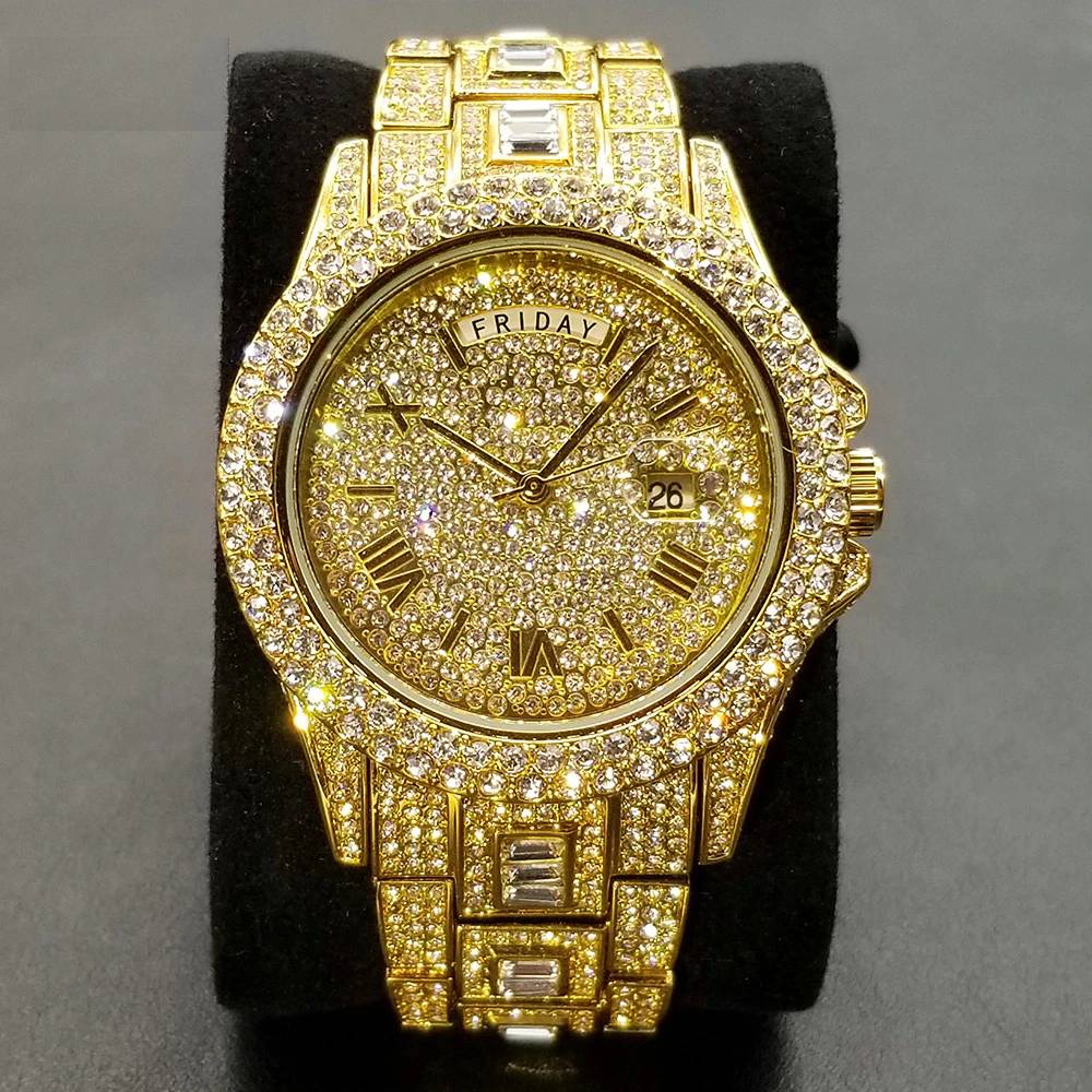 Luxury Gold Full Diamond Mens Watches Watches