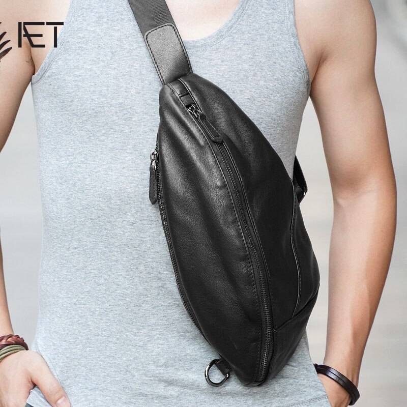 AETOO Men's chest bag leather Messenger bag casual men's top layer leather shoulder bag chest bag Chest Waist Bags