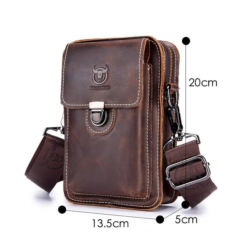 BULLCAPTAIN Men's Belt Bag Leather Belt Phone Bag Head Layer Cowhide Casual Trend Multifunctional Single Shoulder Messenger Bag Chest Waist Bags