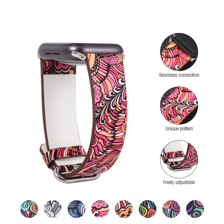 Leather Floral Printed Apple Watch Band 6/SE/5/4/3/2/1 Watch Straps and Bands