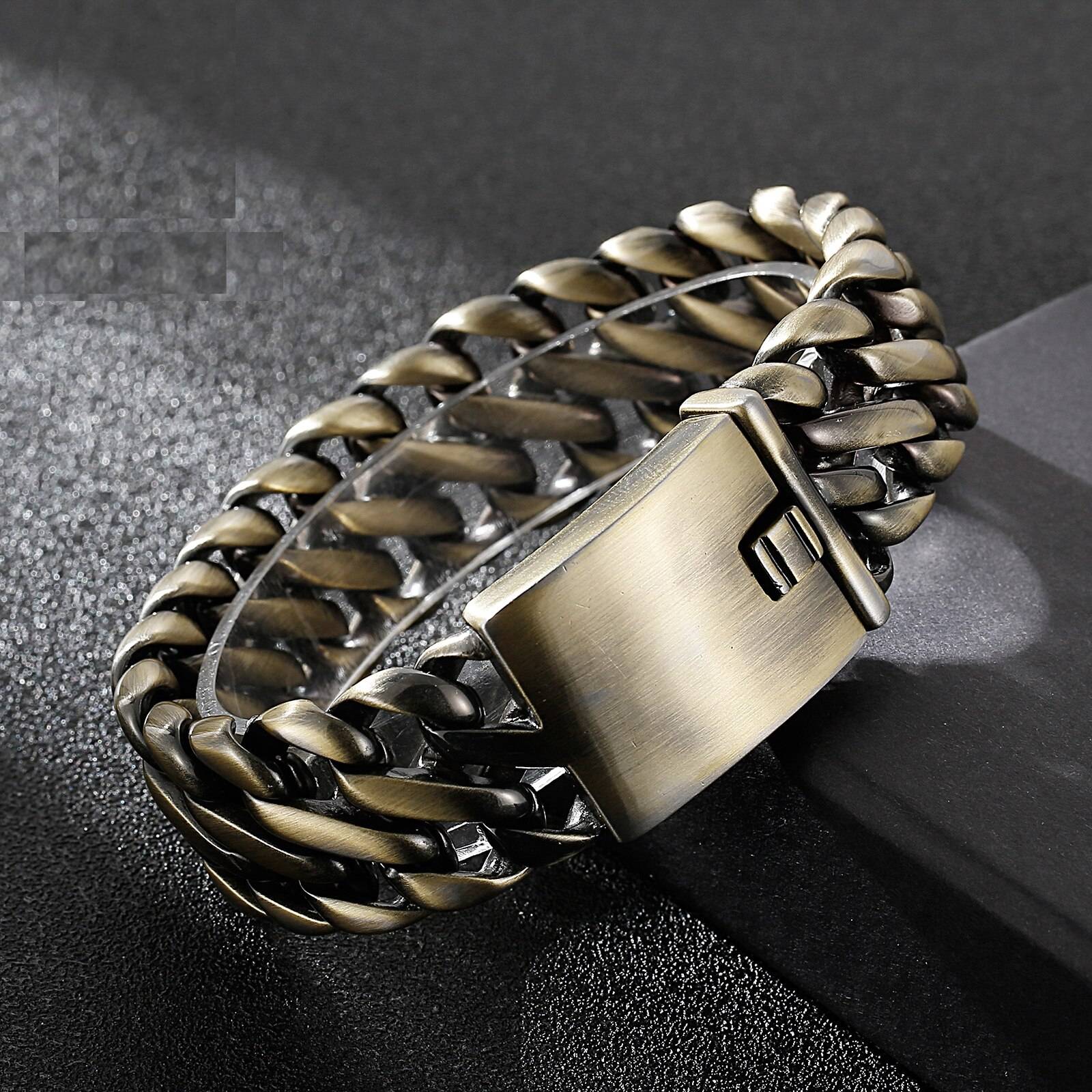Fongten Heavy Wide Curb Cuban Link Men Bracelet Punk Stainless Steel Titanium Steel Bike Bangle Jewelry Men's Bracelets