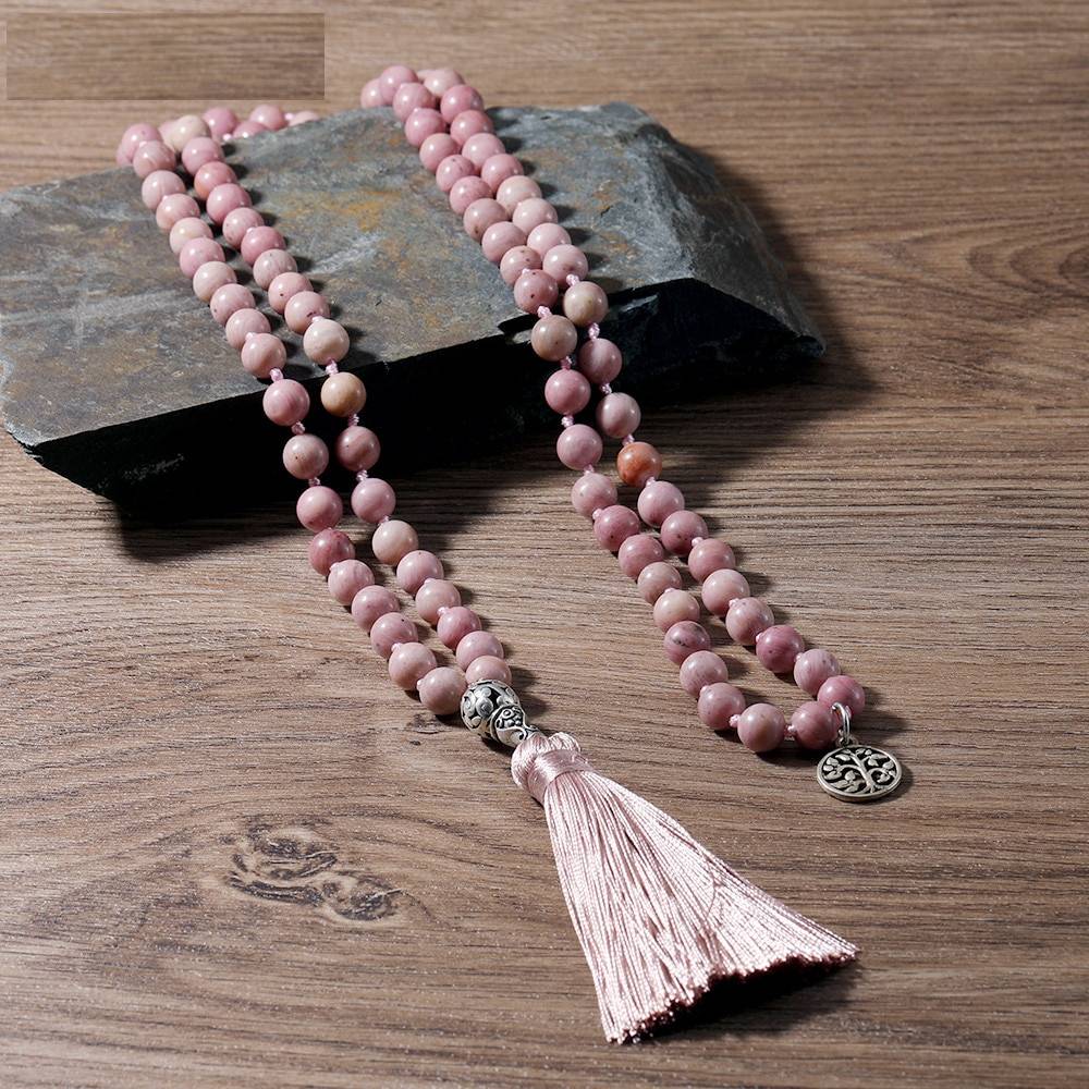 OAIITE 108 Mala Prayer Meditation Yoga Necklace Women Men Hand Knotted Natural Stone Bead Tassel Strand Necklace Mens Pendants Necklaces & Pendants