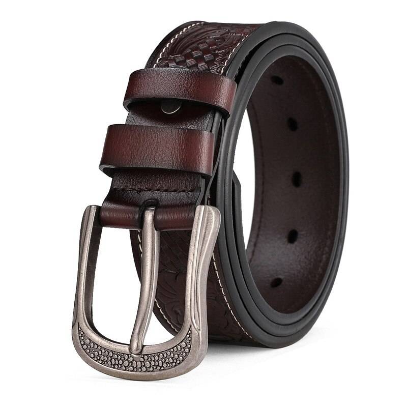 Leather Western Embossed Belt with Prong Buckle Mens Belts