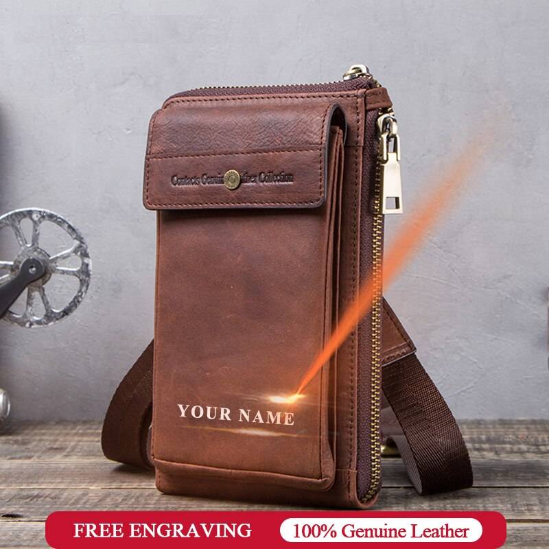 Retro Leather Phone bag case For iphone X SE 2020 Pocket Cases for iphone 8 11 pro Waist Bag Belt wallet zipper shoulder bag Chest Waist Bags