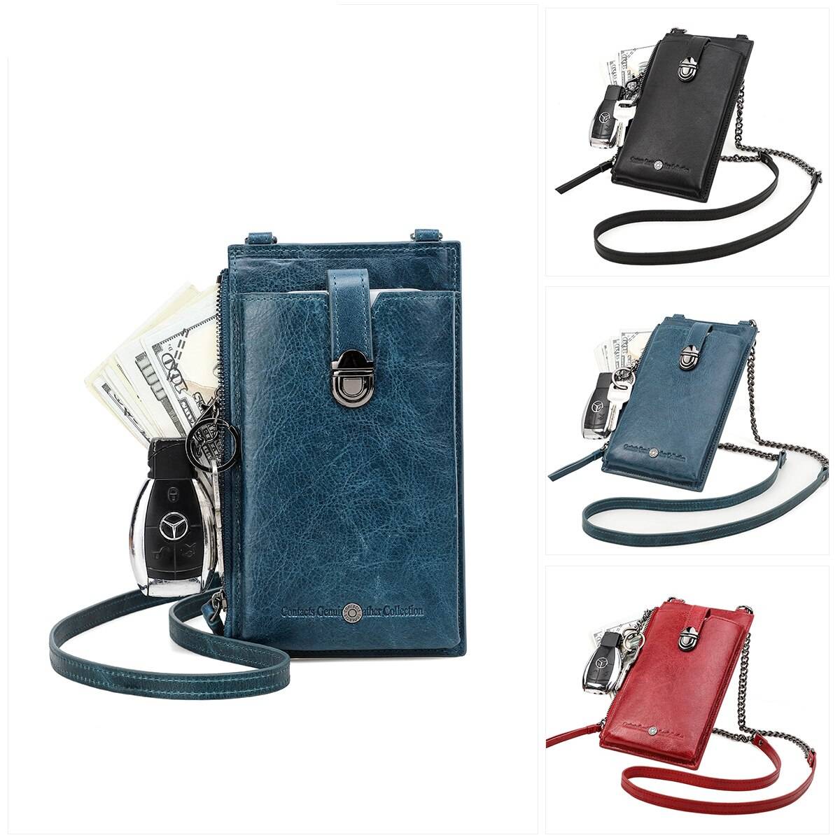 2021 Genuine Leather Women Cell Phone Bag Card Holders Wallet Handbag Purse Ladies Clutch Messenger Shoulder Long Strap Fashion Chest Waist Bags
