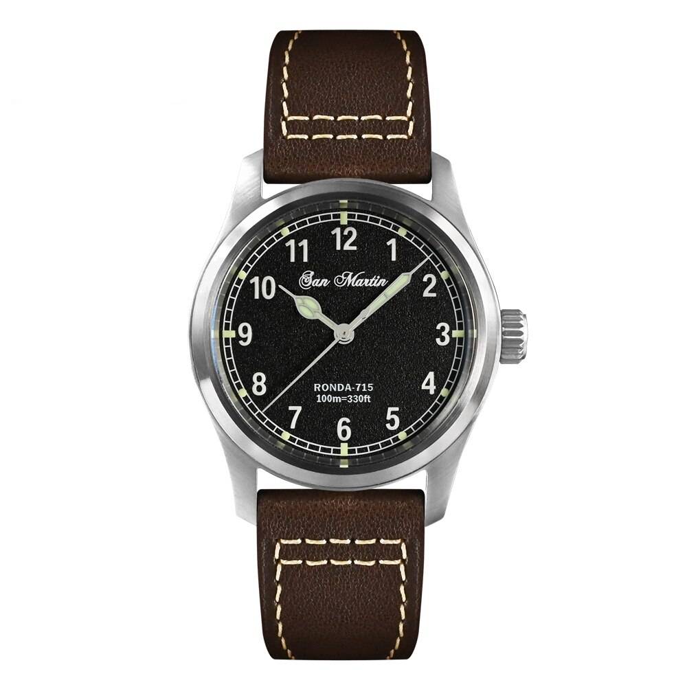 San Martin Mens Pilot Watch 37mm RONDA 715 San Martin Watches