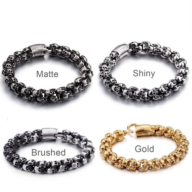 KALEN Punk Skull Bracelets Men Stainless Steel Shiny Matte Skull Charm Link Chain Brecelets Male Gothic Jewelry 2020 Bracelets & Bangles Men's Bracelets