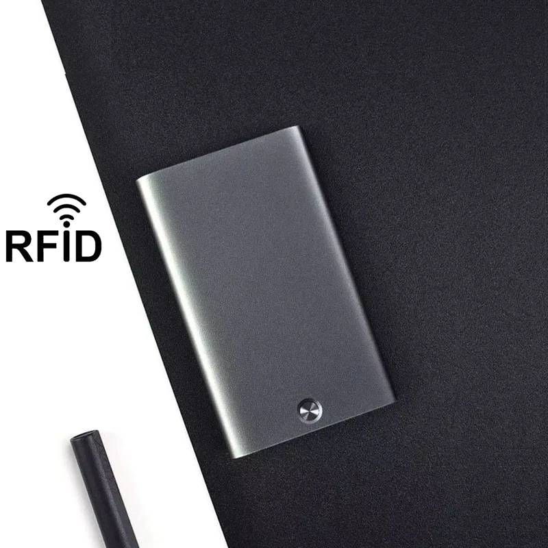 KEMY MIIIW Card Case Portable Automatic Pop Up Box Cover Card Holder Metal Wallet for ID Bank Card Credit Card Wallets and Card Holders