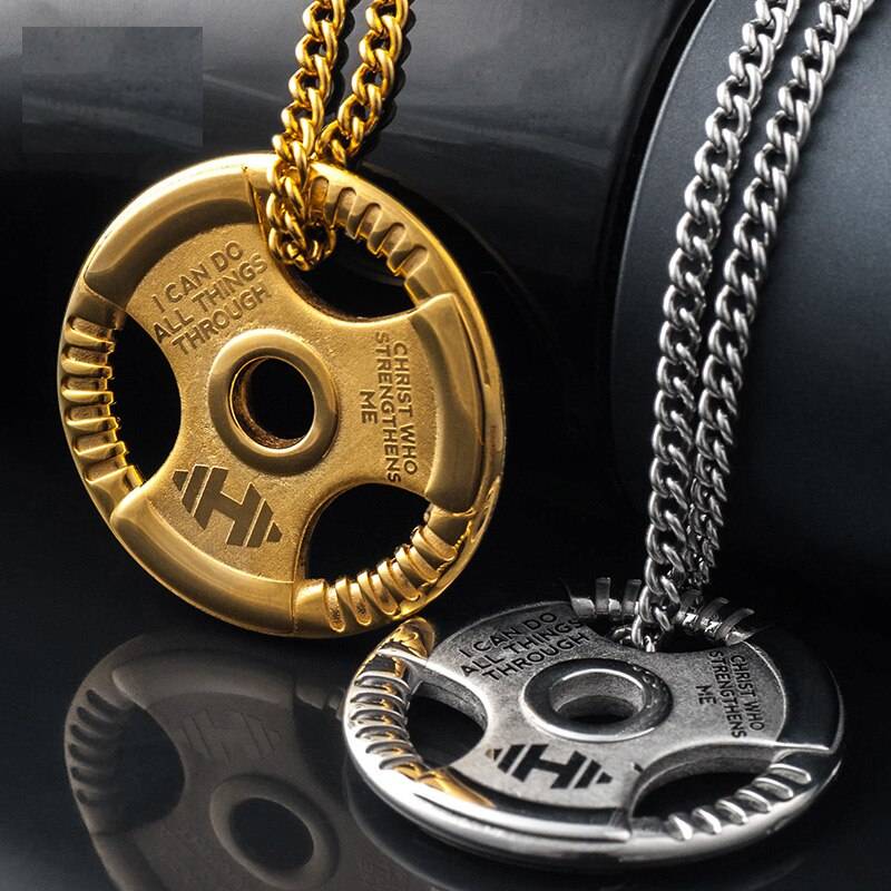 Weight Plate Barbell Dumbbell Pendant Weightlifting Bodybuilding Fitness Crossfit Gym Exercise Necklace mygrillz Mens Pendants Necklaces & Pendants