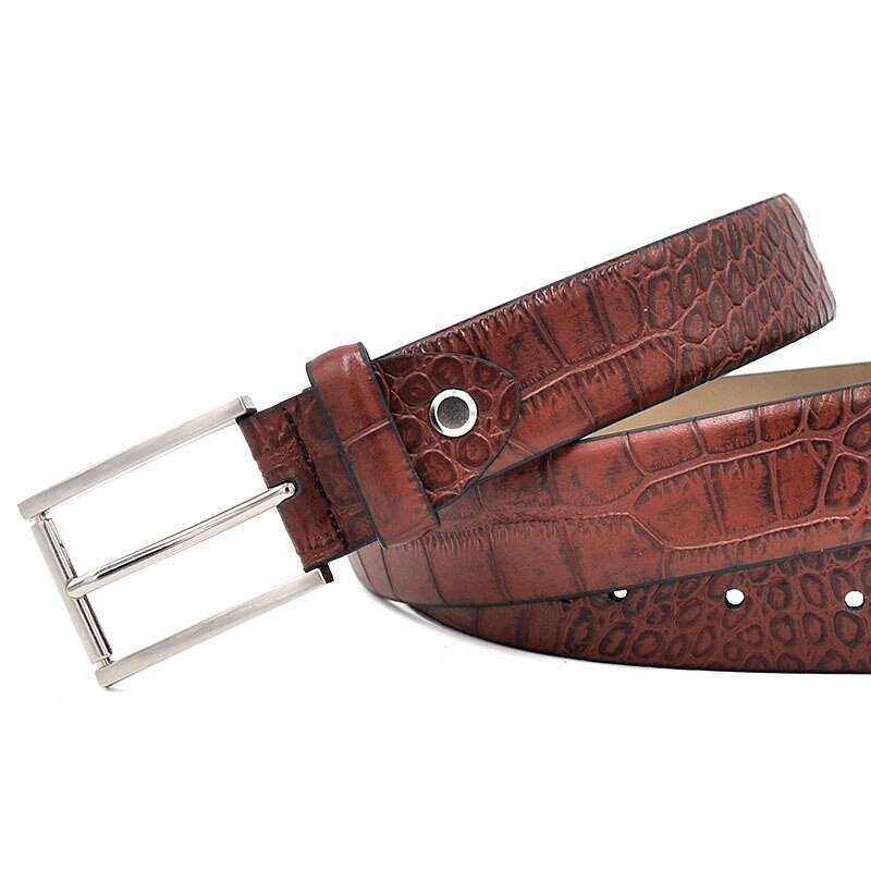 Crocodile Belt Men Genuine Leather Fashion Accessories Luxury Cowskin Crocodile Pattern Belts Red Brown Buckles metal Mens Belts