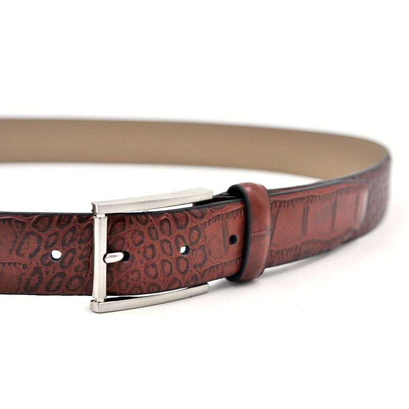 Crocodile Belt Men Genuine Leather Fashion Accessories Luxury Cowskin Crocodile Pattern Belts Red Brown Buckles metal Mens Belts