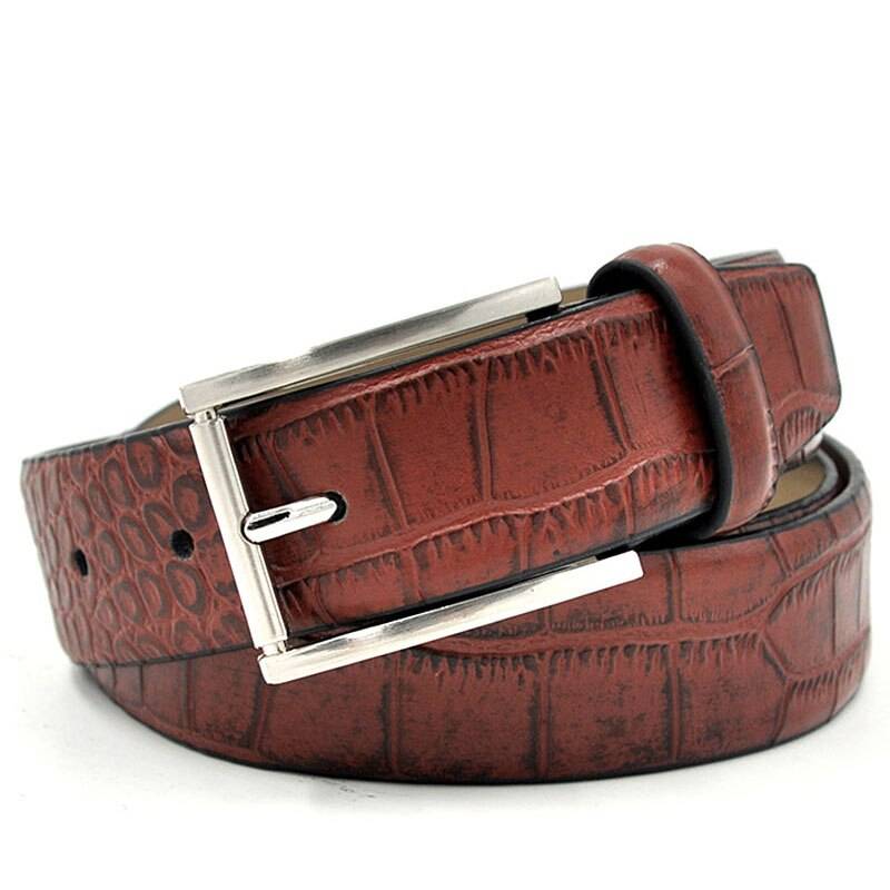 Crocodile Belt Men Genuine Leather Fashion Accessories Luxury Cowskin Crocodile Pattern Belts Red Brown Buckles metal Mens Belts