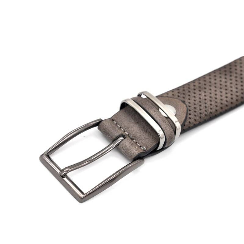 Men& Casual Fashionable Jean Waistband Belt With Gun Metal Buckle Dot Style Split Leather Casual Man Dress Belt Dark Grey Color Mens Belts