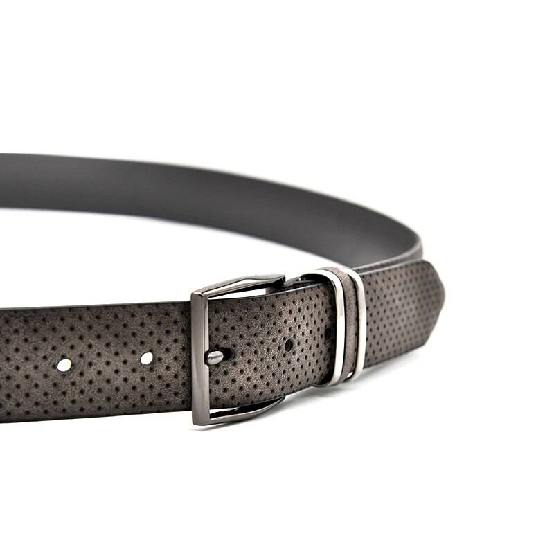 Men& Casual Fashionable Jean Waistband Belt With Gun Metal Buckle Dot Style Split Leather Casual Man Dress Belt Dark Grey Color Mens Belts
