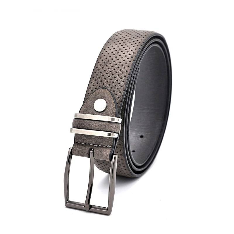 Men& Casual Fashionable Jean Waistband Belt With Gun Metal Buckle Dot Style Split Leather Casual Man Dress Belt Dark Grey Color Mens Belts