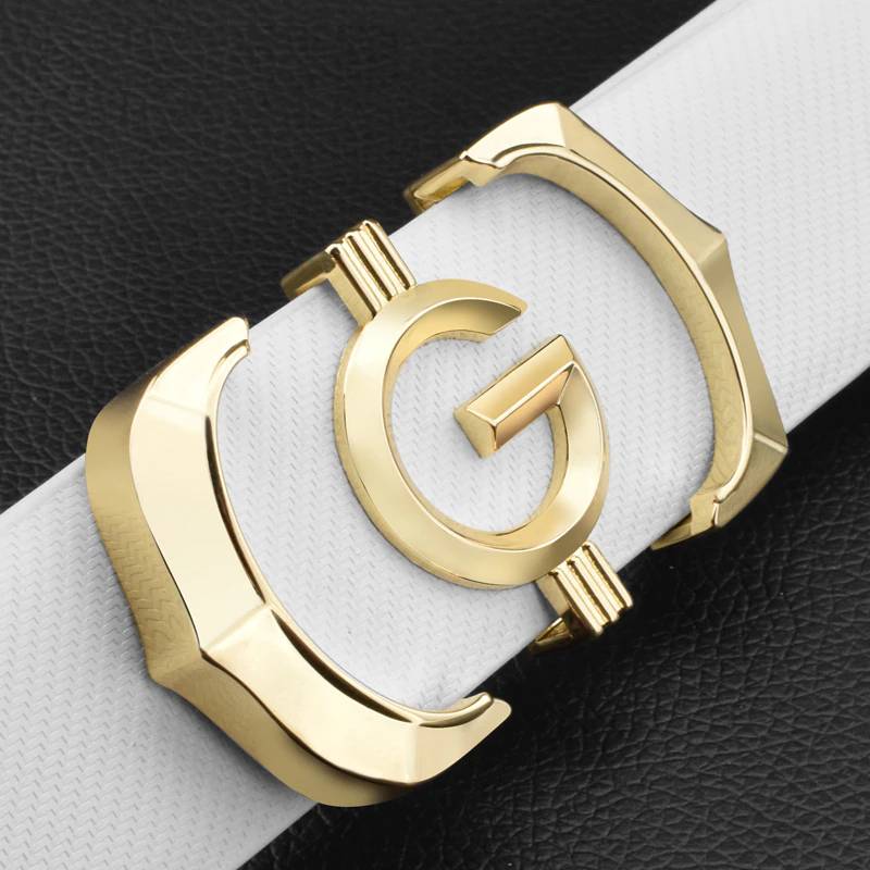 White and Black Men's Belts with G Letter Buckle Belts For Women Mens Belts