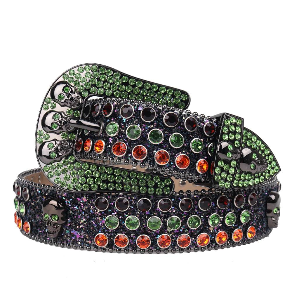 Vintage Rhinestone Skull Belts Colorful Diamond Studded Belts For Women