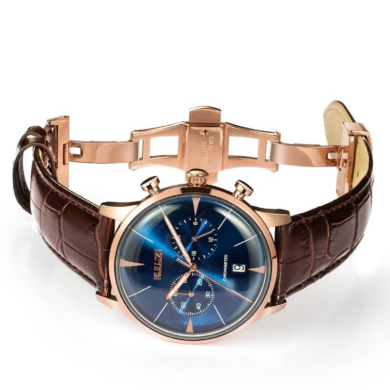 KULUZE Men Watches Stainless Steel Fashion Sport Quartz Waterproof Chronograph Wrist Watch Auto DateChronograph Quartz Top Brand Watches For Men
