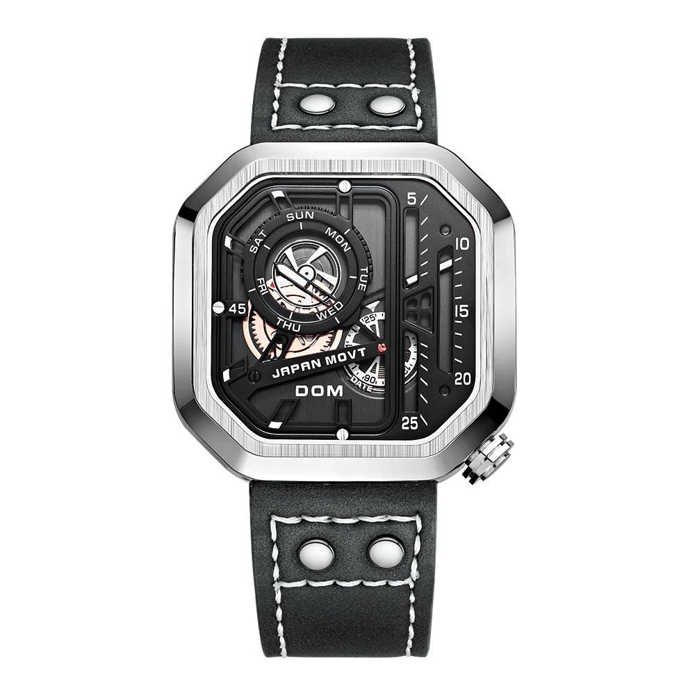 DOM WATCH MAN Fashion Creative Chronograph Calendar Quartz Skeleton Punk Wind Waterproof Men's Watch Free Shipping DOM Watches
