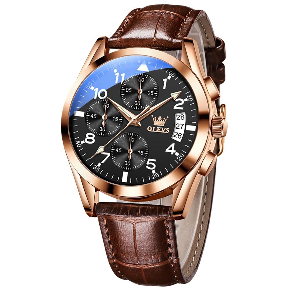 Chronograph Brown Leather Strap Classic Quartz Watch OLEVS 2878 Olevs Watches
