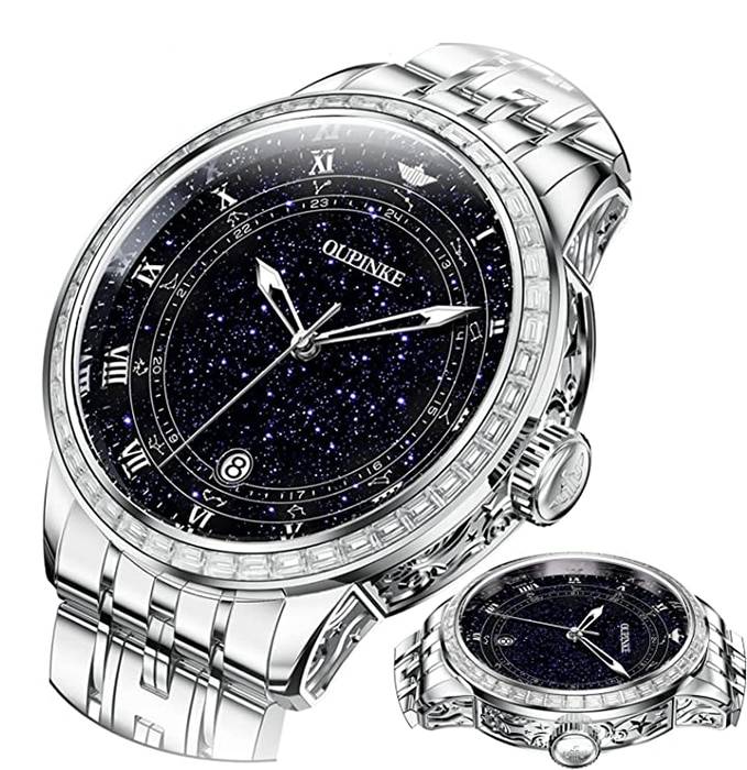 Men's Diamond Automatic Watch Gypsophila Dial OUPINKE 3203 OUPINKE Watches Watches For Men