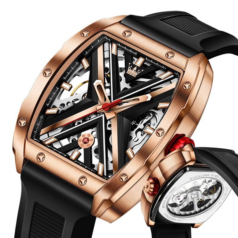 OLEVS Skeleton Tonneau Mechanical Watch for Men Olevs Watches