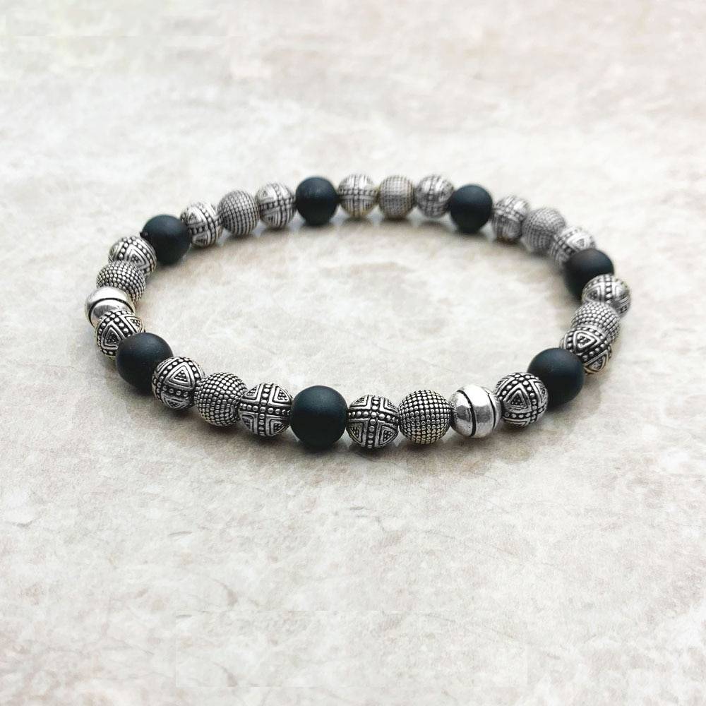 Obsidian Beads Silver Beads Bracelet for Men Men's Bracelets