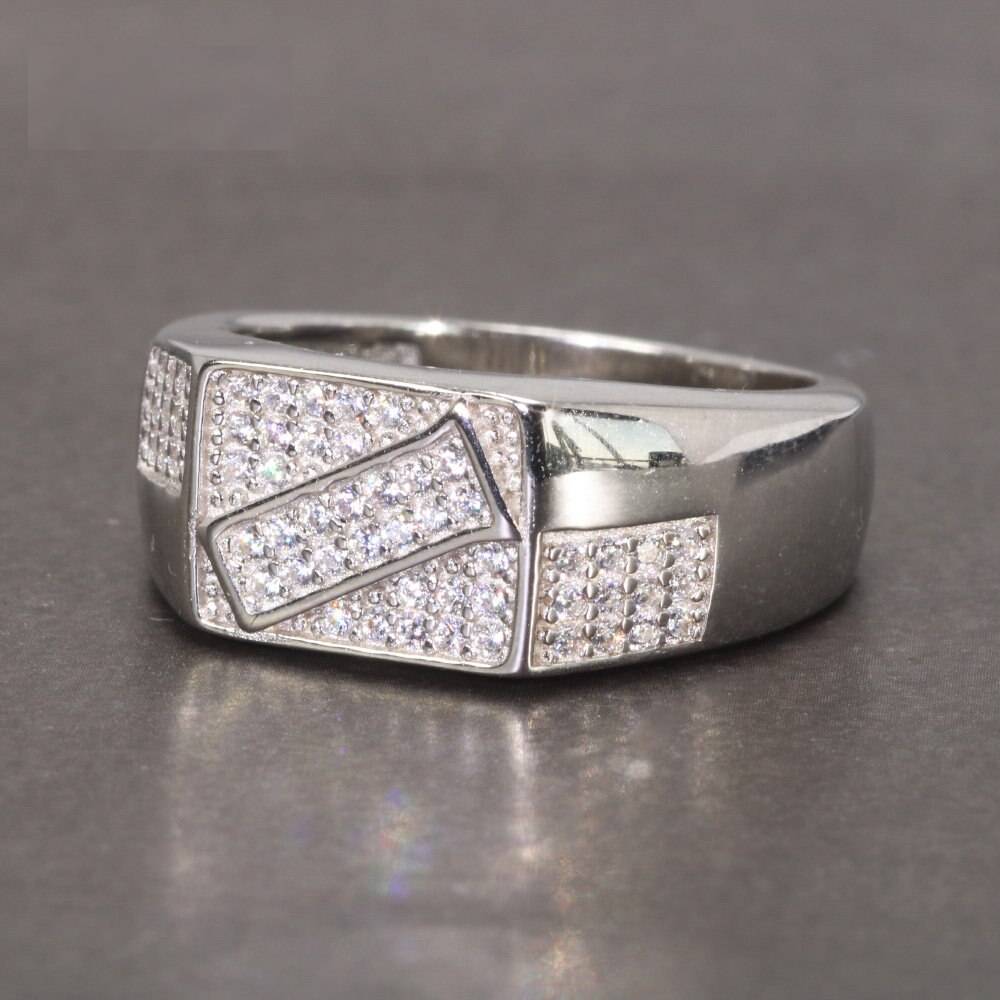 Mens 925 Silver Rings Micropave White Zircon Anniversary Unique Engagement Rings Fine Jewellery Mens Rings