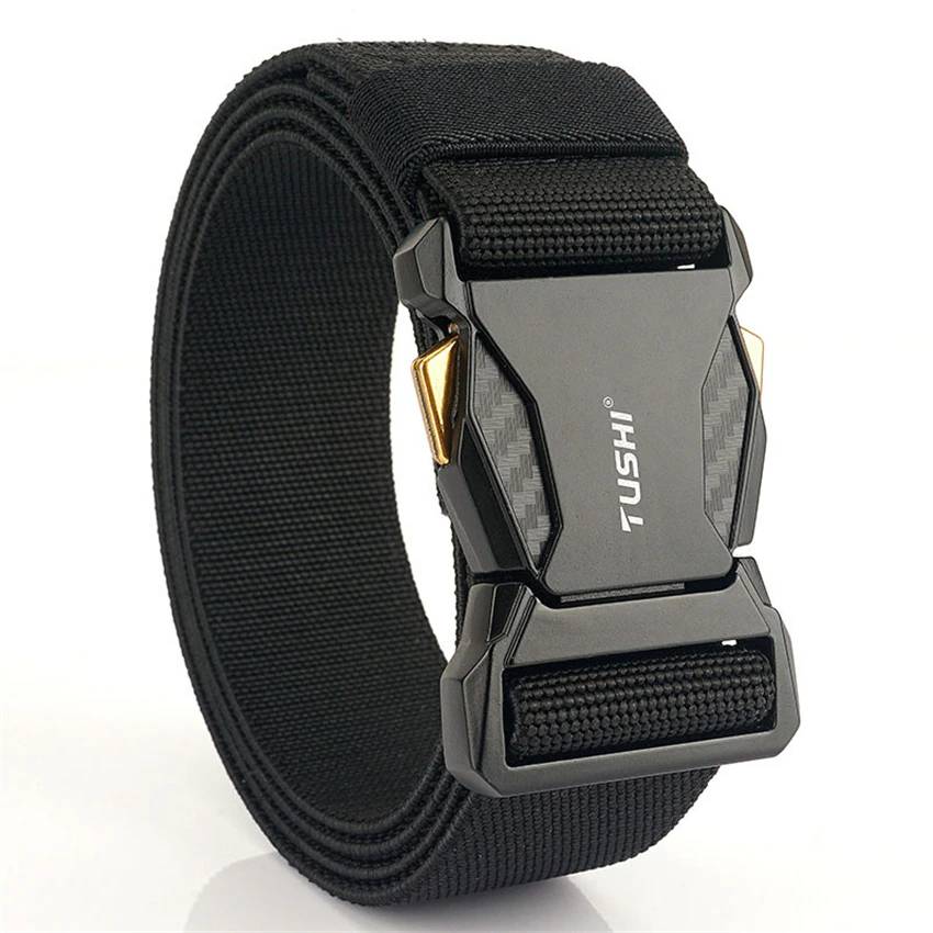2022 Metal Quick Release Pluggable Buckle Elastic Belts For Men Durable Tactical Belt Cowboy Outdoor Stretch Army Strap Hunting Mens Belts