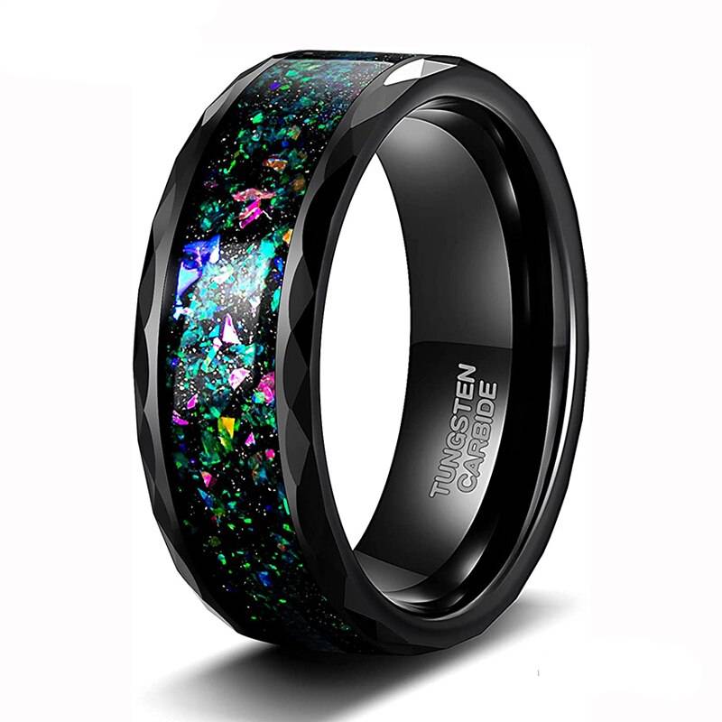Multi-Colors Opal Inlay Mens Black Tungsten Ring Mens Rings Women's Rings