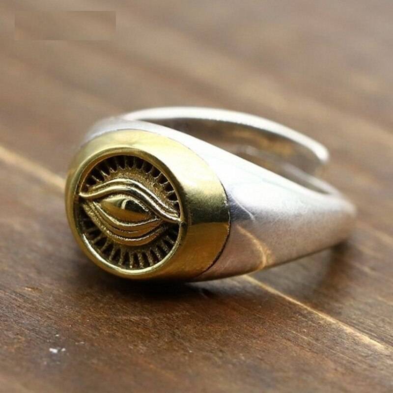 BOCAI S925 Sterling Silver Jewelry Patron Saint Eye of Horus Eye of Providence God's All-Eyed Man's Ring Mens Rings