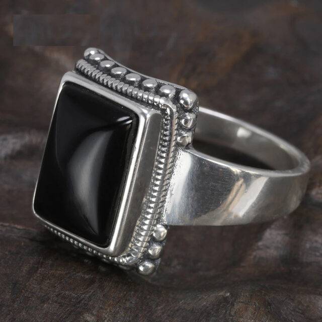 Solid 925 Sterling Silver Lucifer Rings with Black Onyx Natural Stone Handmade Statement Ring TV Show Jewelry Mens Rings