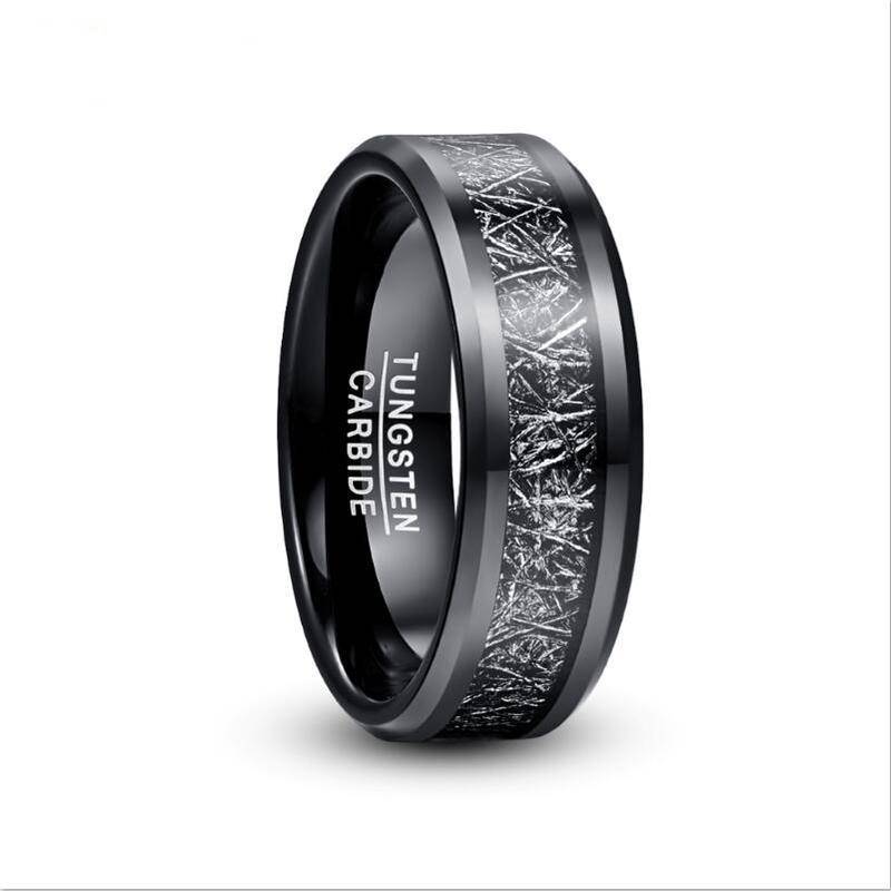 8mm Men's Tungsten Carbide Black Meteorite Ring Mens Rings