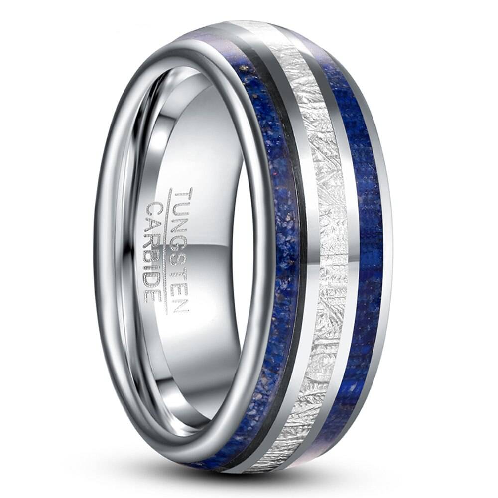 8mm Lapis Lazuli Tungsten Meteorite Ring Mens Rings