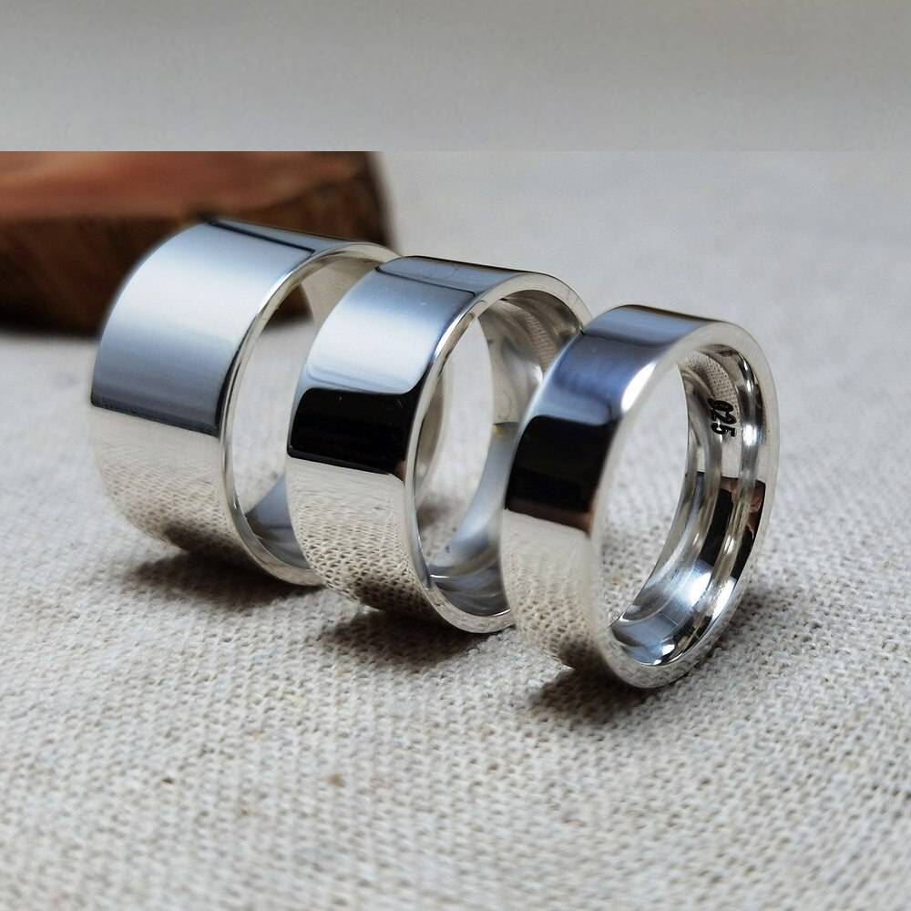 Solid 925 Sterling Silver Plain Rings for Couples Mens Rings