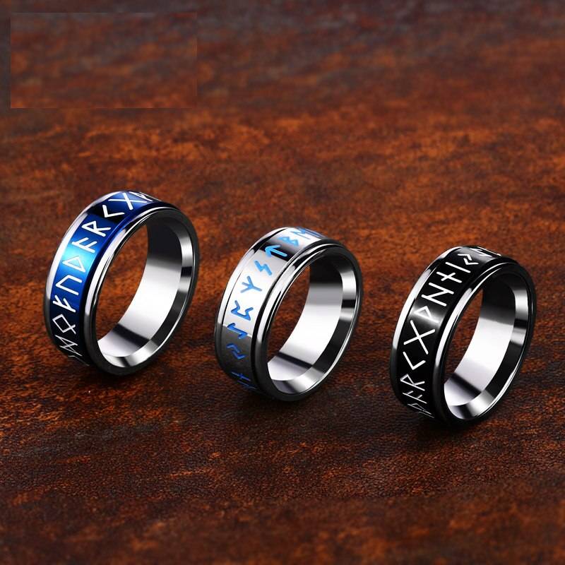 Dropshipping Viking Nordic Style Men Ring Vintage Jewelry Amulet Rune Finger Hollow Jewelry Mens Rings