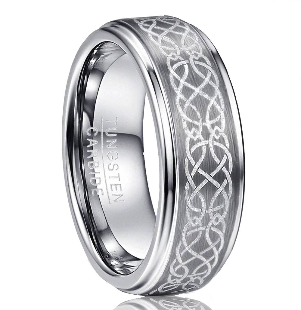 Nuncad Men's 8mm plating Laser Knot Brushed Tungsten Carbide Wedding Band Rings Polished Step Comfort fit Size 6-14 Mens Rings
