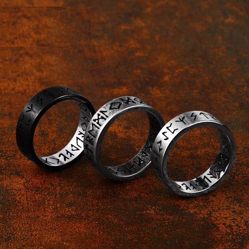 Dropshipping Viking Nordic Style Men Ring Vintage Jewelry Amulet Rune Finger Hollow Jewelry Mens Rings