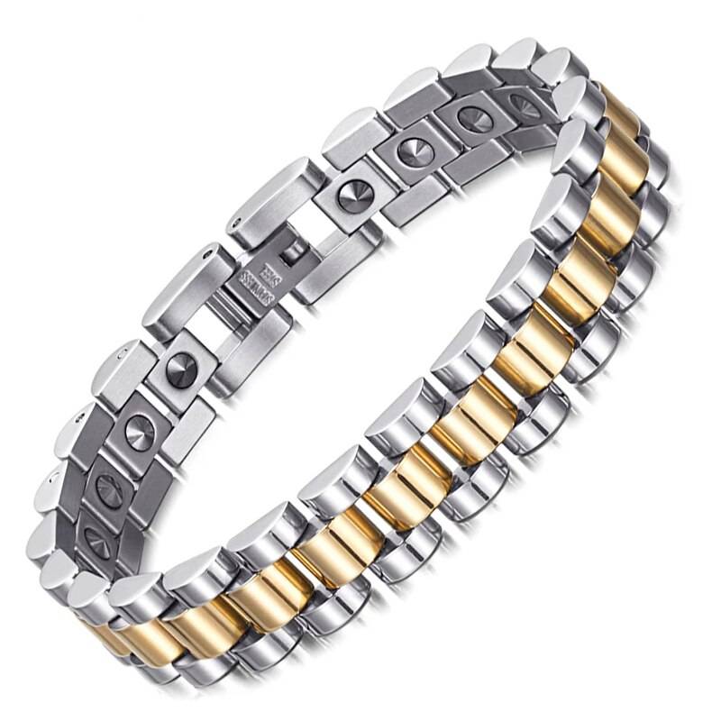 Oktrendy Bio Hematite Bracelets for Women Men Korea Popular Stainless Steel Health Magnetic Hematite Stones Energy Power Jewelry Magnetic Jewelry