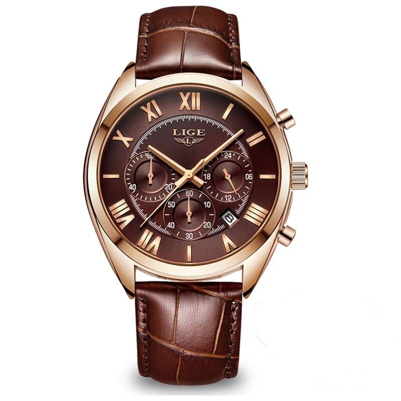 Lige Trendy Men Quartz Watch 24 Hours Calendar Lige Watches