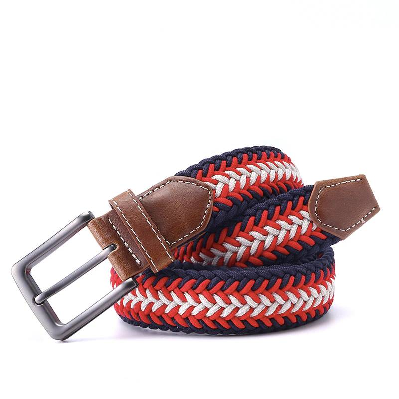Men's Designer Leather Braided Elastic Stretch Cross Buckle Casual Golf Belt Mens Belts