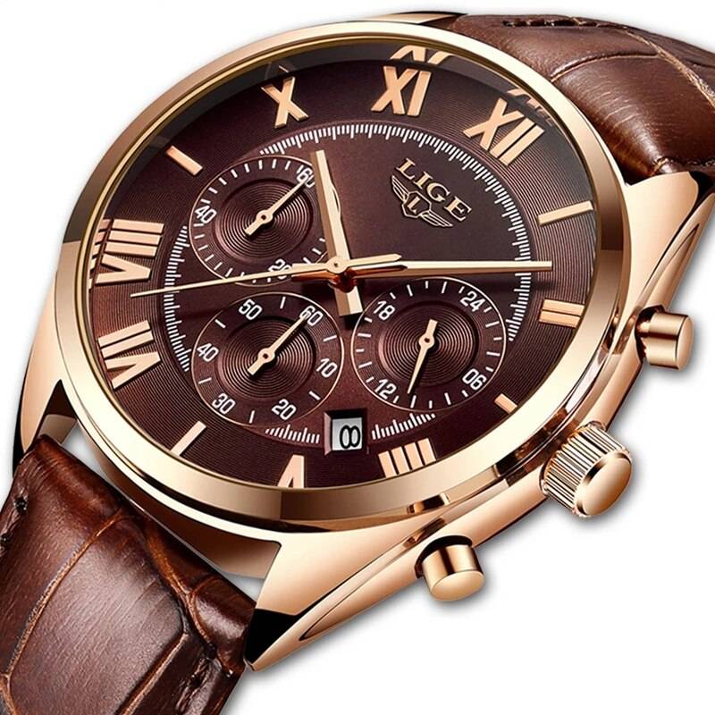 Lige Trendy Men Quartz Watch 24 Hours Calendar Lige Watches