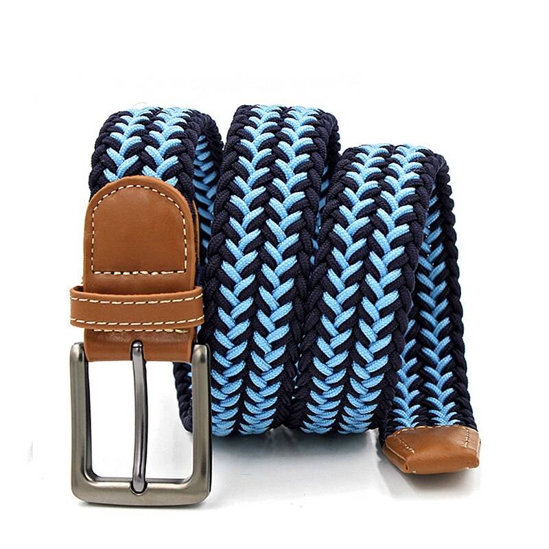 Men's Designer Leather Braided Elastic Stretch Cross Buckle Casual Golf Belt Mens Belts