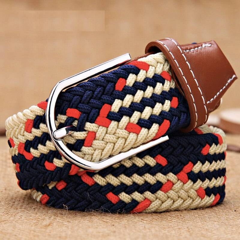 Unisex Elastic Stretch Woven Canvas Pin Buckle Belts for Men Women Mens Belts